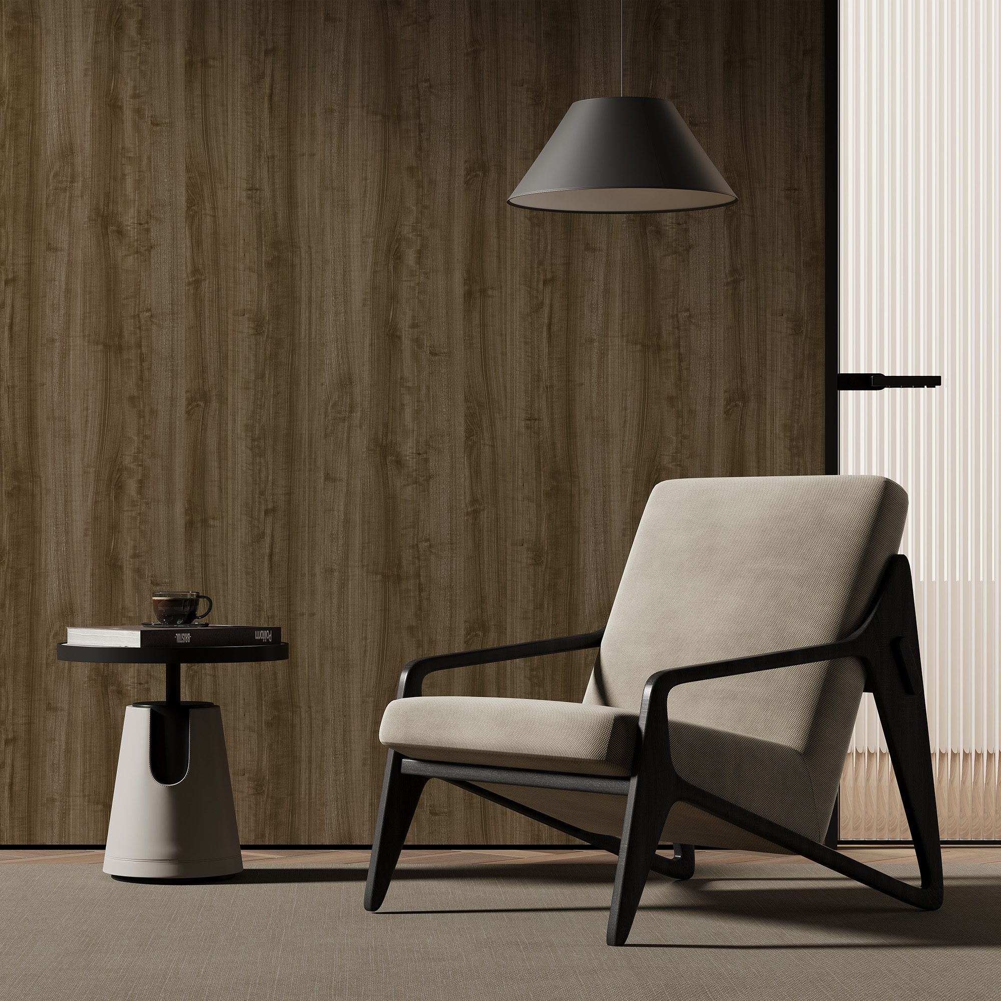 Ciemnobrązowy laminat architektoniczny ES-551 wiąz edge grain o liniowym usłojeniu