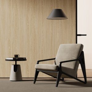 Jasny laminat architektoniczny ES-591 dąb flat grain w aranżacji nowoczesnego salonu